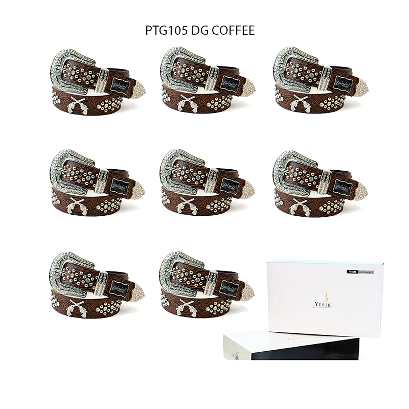 8-Pack Coffee D.Gun Rhinestone Studded Belt - PTG105 BOX - Click Image to Close